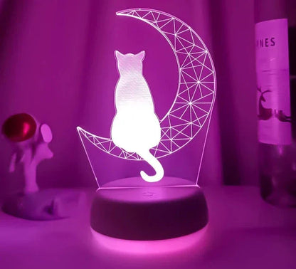 3D LED Nachtlamp Maan en Kat