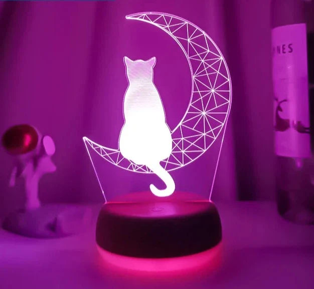 3D LED Nachtlamp Maan en Kat