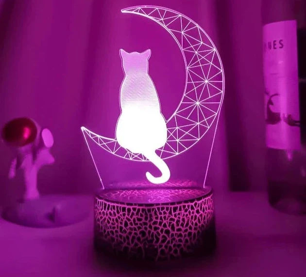 3D LED Nachtlamp Maan en Kat