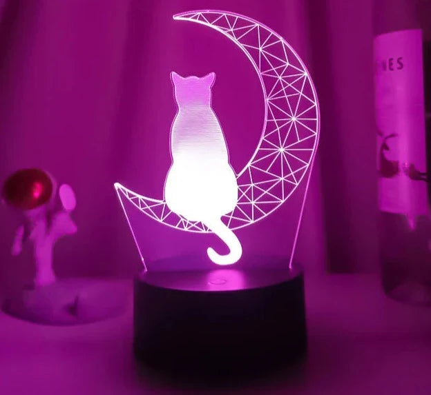 3D LED Nachtlamp Maan en Kat