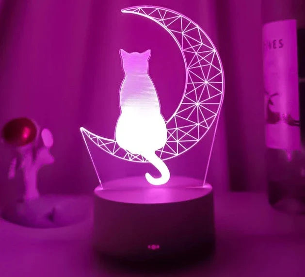 3D LED Nachtlamp Maan en Kat