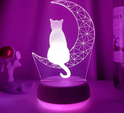 3D LED Nachtlamp Maan en Kat